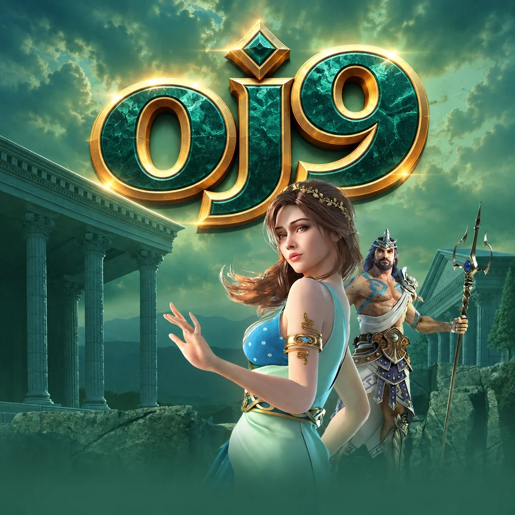 ภาพกราฟิกธีมเทวตำนานกรีกโบราณของเกม Medusa พร้อมสัญลักษณ์ oj9